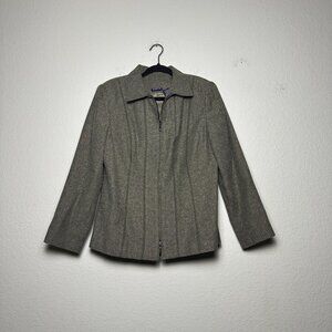 VTG Hillard and Hanson Womens Wool Blend Chevron Herringbone Full Zip Blazer 12
